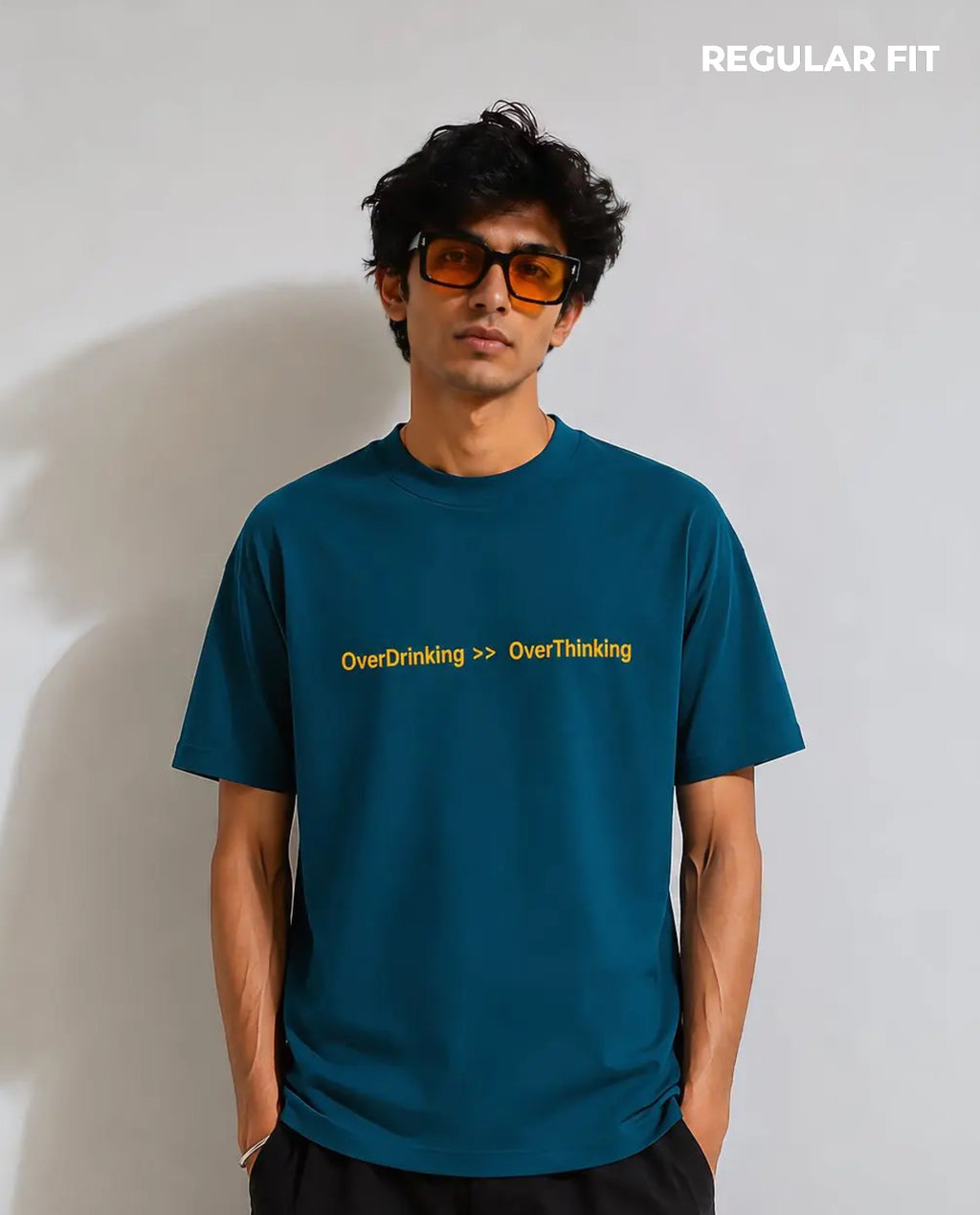 Overdrinking>>> Overthinking | Regular Fit T-Shirt (Teal)